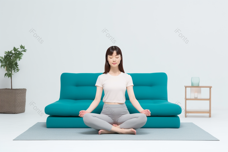 白衣室内女人瑜伽晨练冥想模特养生健身,高清,摄影图,摄影图片,图片大全,摄影图免费下载